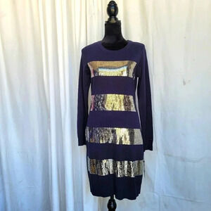NWT $99 Tommy Hilfiger Womens Dress Sequin Stripes Long Sleeves Navy Blue Knit S